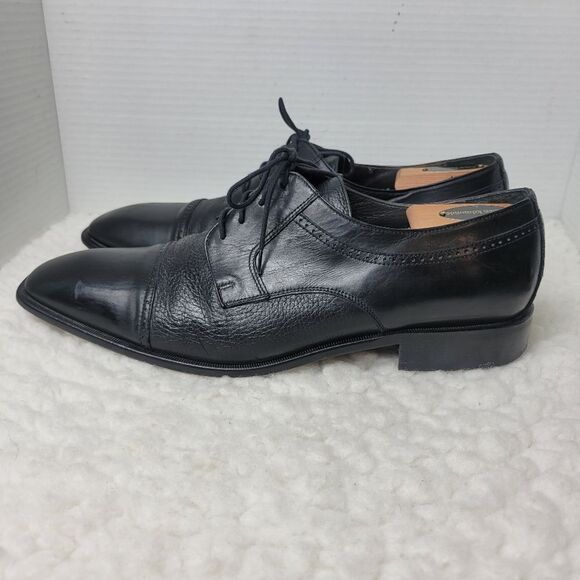 Bettaccini Oxford Men\'s Size 12 Cap Toe Black Leather Hand Made Dress Shoes 6901 main image 5